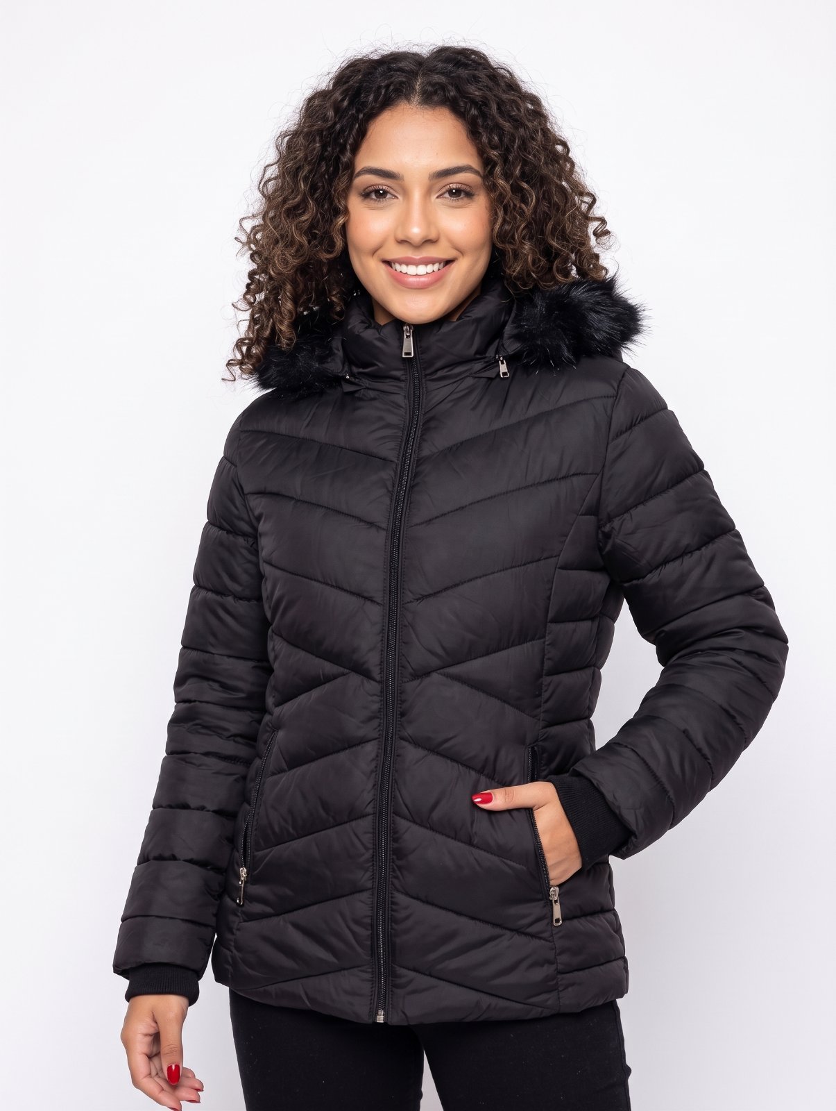 Jaqueta Gominho Feminina Forrada Puffer Preta